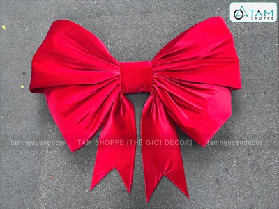 Nơ đỏ vải nhung xịn 4 cánh cỡ lớn [Đứng form - Nhiều cỡ] PK-NO-10